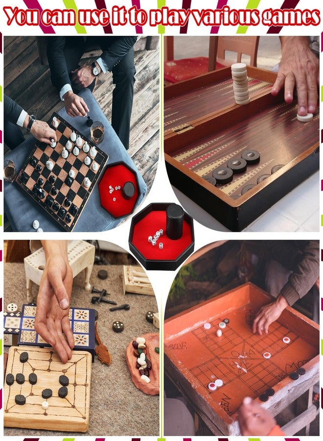 MiniInflat 8 Pcs Dice Tray Game Set Includes 1 Red Velvet PU Leather Octagon Dice Roll Tray, Felt Lined PU Leather Dice Cup with 6 Dot Dices for Bar Party Dice Games - Image 5